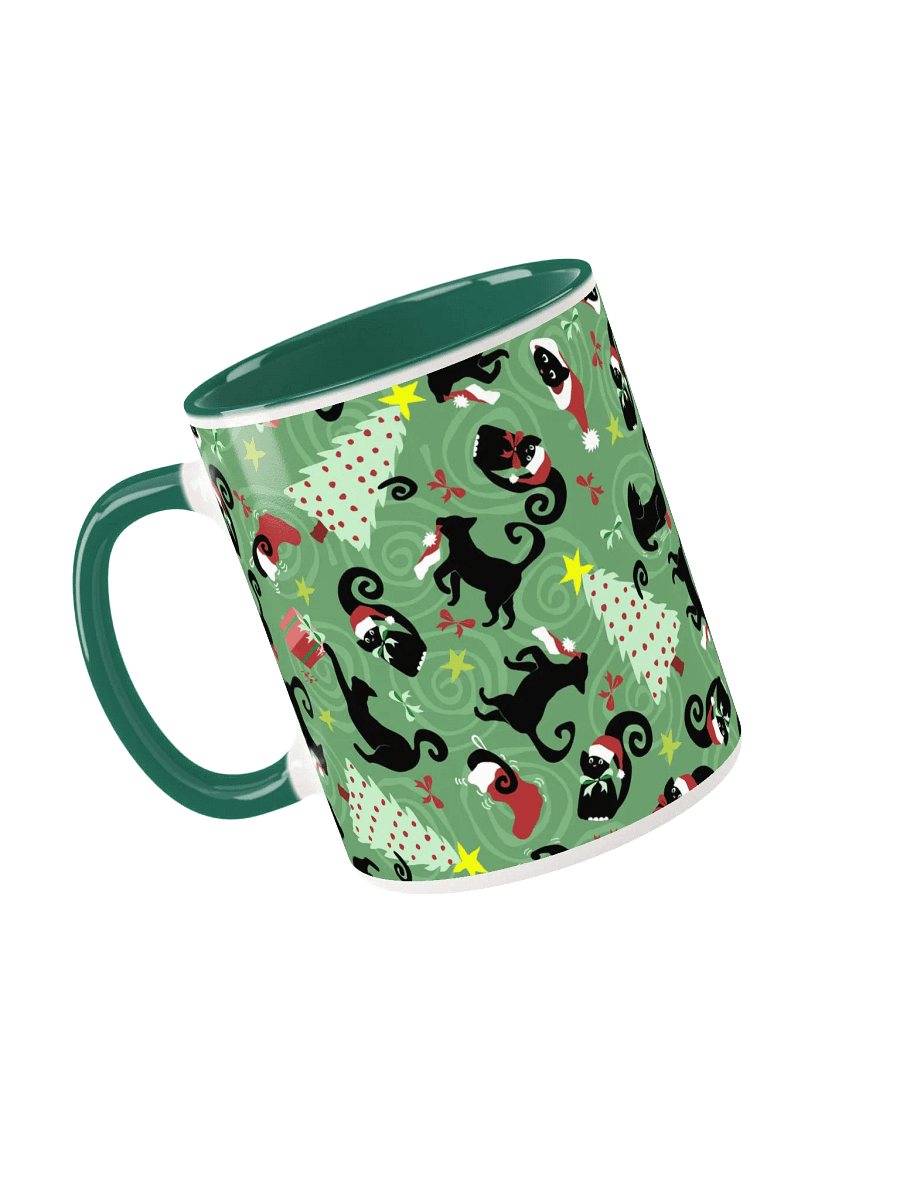 Black Christmas Kitties Being Cats Ceramic Mug – Green product image (3)