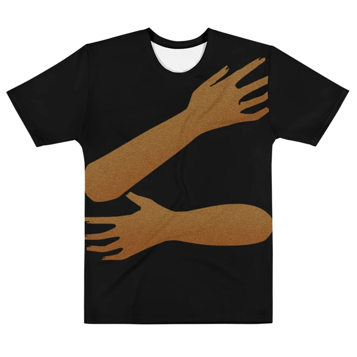 Back Hug T-Shirt (black shirt / dark brown skin tone) product image (1)