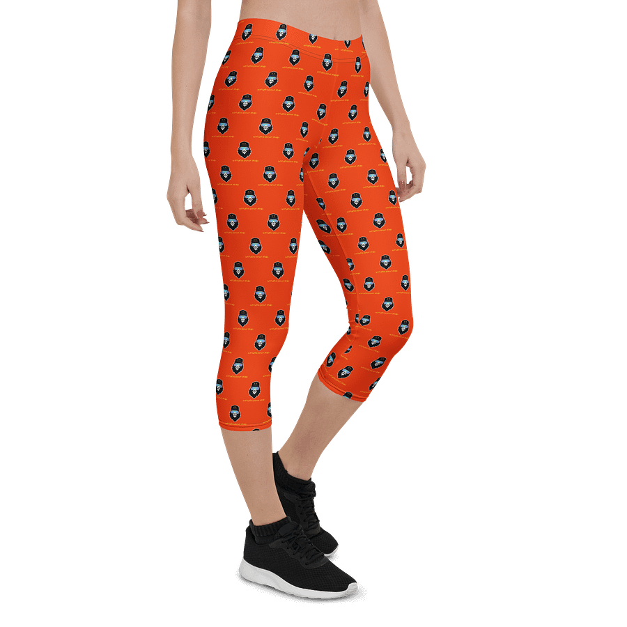Synthsquatch Fitness Bigfoot Monogram Logo All-Over Print Capri Leggings (Neon Orange) product image (6)