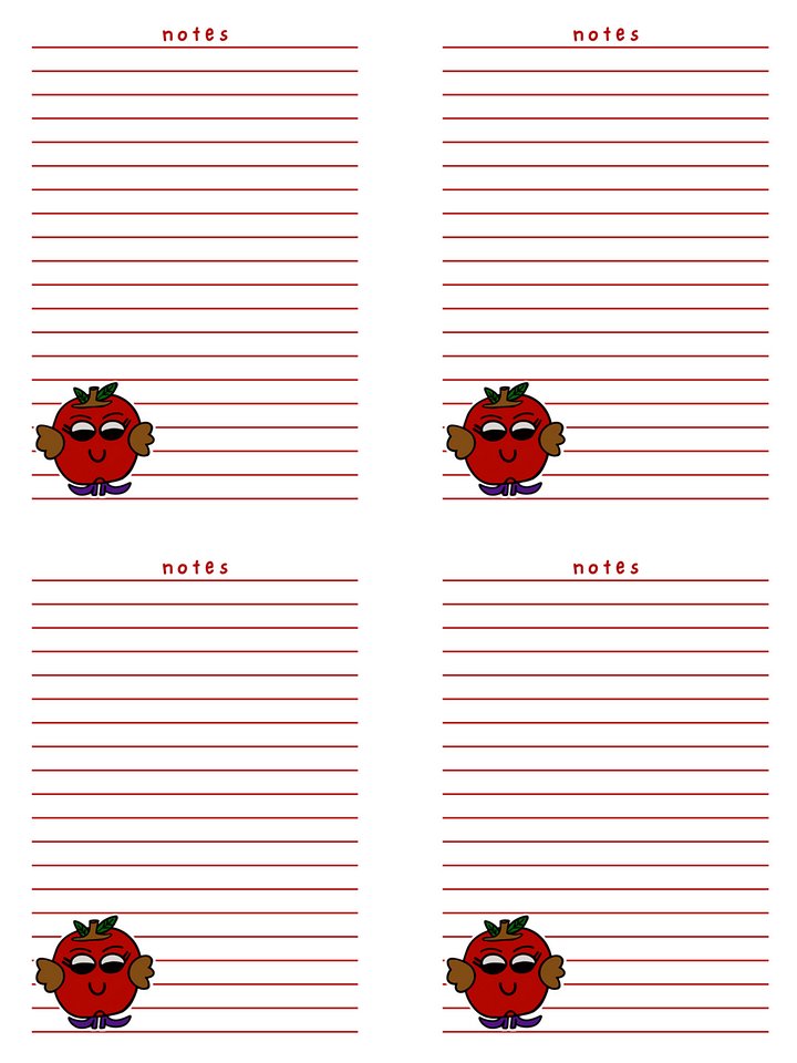 Cute Cartoon Apple Girl Character on Notepad Printable-4 to a Page product image (2)