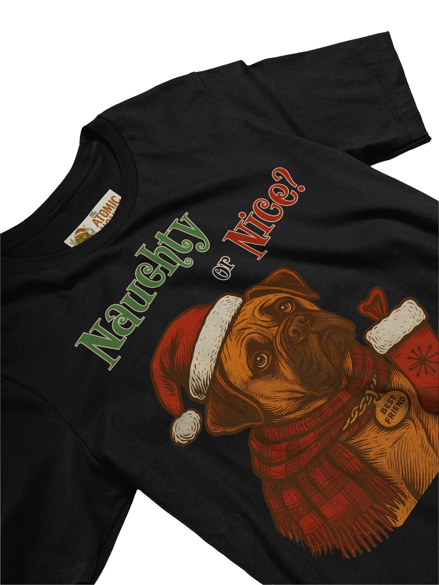 Naughty or Nice Bullmastiff Christmas Shirt – Cute Dog Lover Holiday Tee – Funny Bullmastiff Gift – Santa Hat Dog Christmas T-Shirt – Atomic Hound Retro Design product image (4)