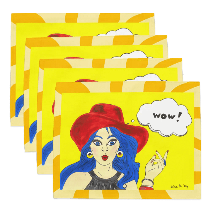 Pop art girl (art by Dina R.) acrylic painting picture - Placemat Set product image (1)