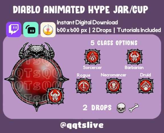 ANIMATED DIABLO Hype Jar - Stream Tip Cup / Jar - 2 Layers - 5 Class Sigil Options - 2 Bit Options - Set Up Tutorial Included product image (1)