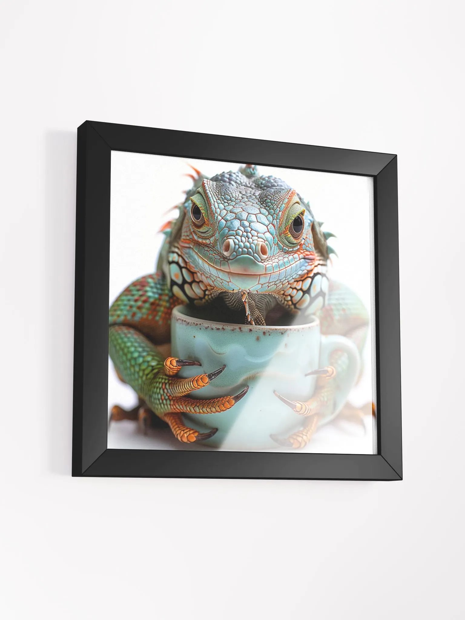 Cute Coffee Lover Iguana Lizard Framed Wall Art product image (2)