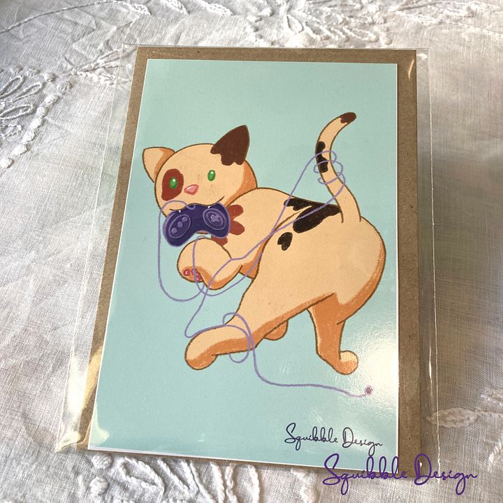 Mini Print - Controller Cat 'Tangled' product image (1)
