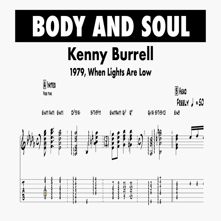 (Transcription PDF) Body And Soul - Kenny Burrell 1979, When Lights Are Low product image (1)