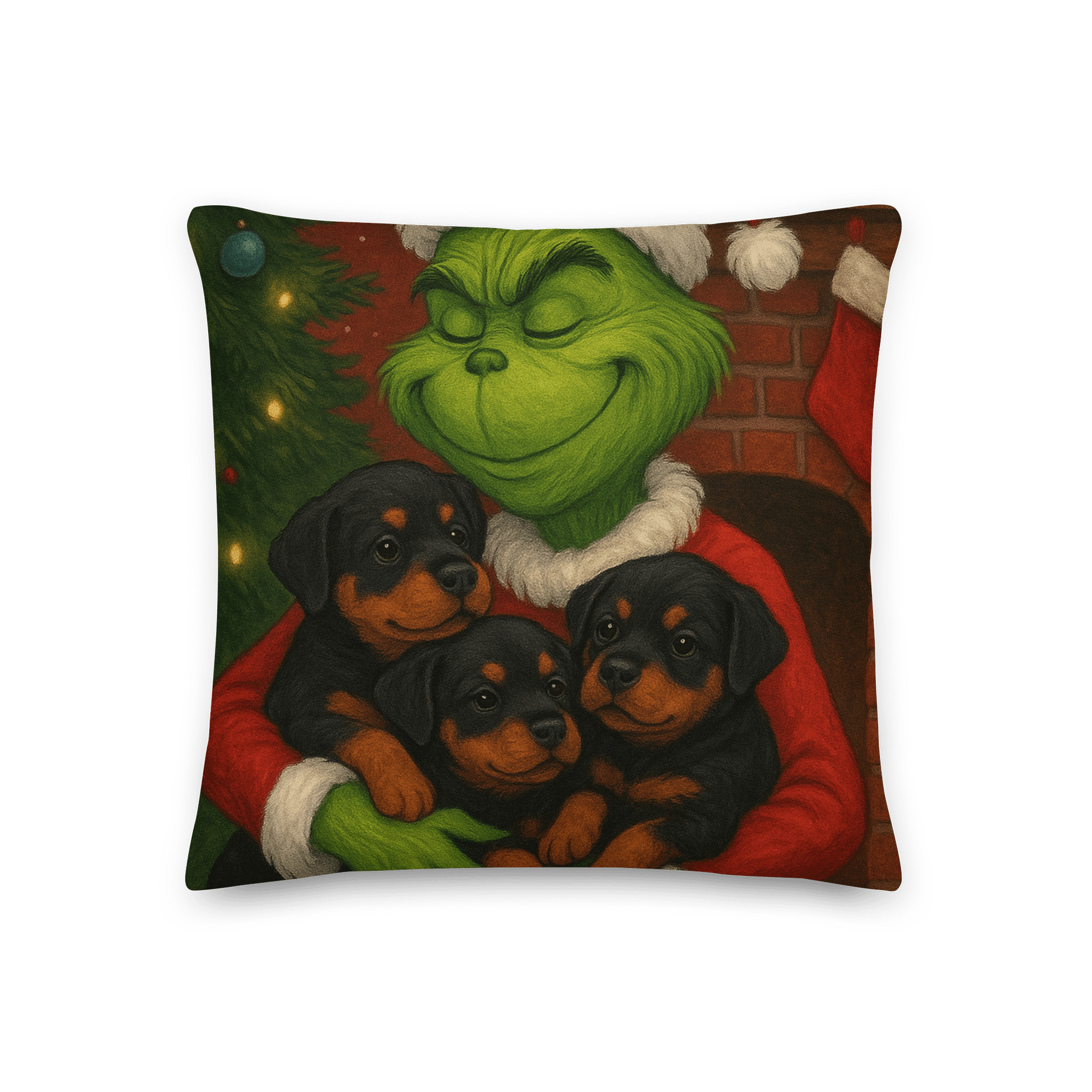 Grinch & Rottweiler puppies Festive All-Over Print Premium Pillow product image (3)