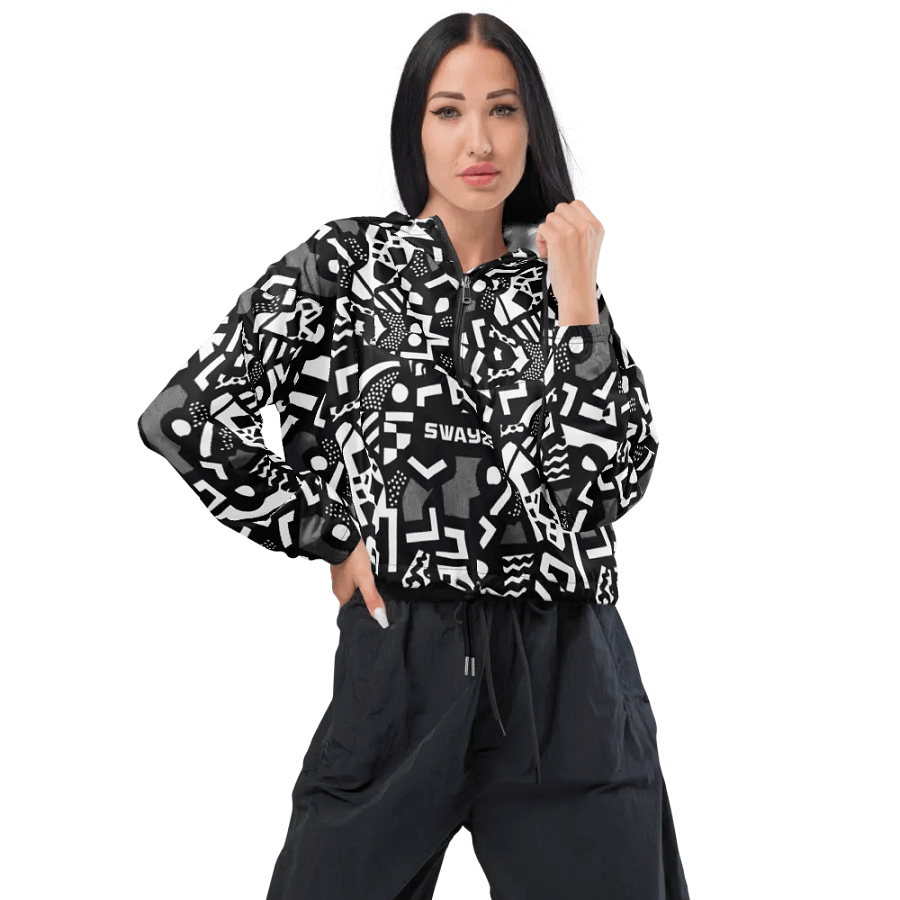 Monochrome 90s Vibes Crop Hoodie Windbreaker product image (3)