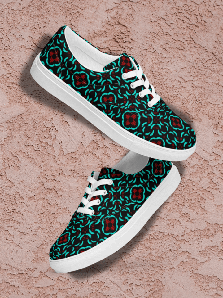 Slip-On Canvas Shoes with New Mexico Zia and Turquoise Feather Pattern product image (1)