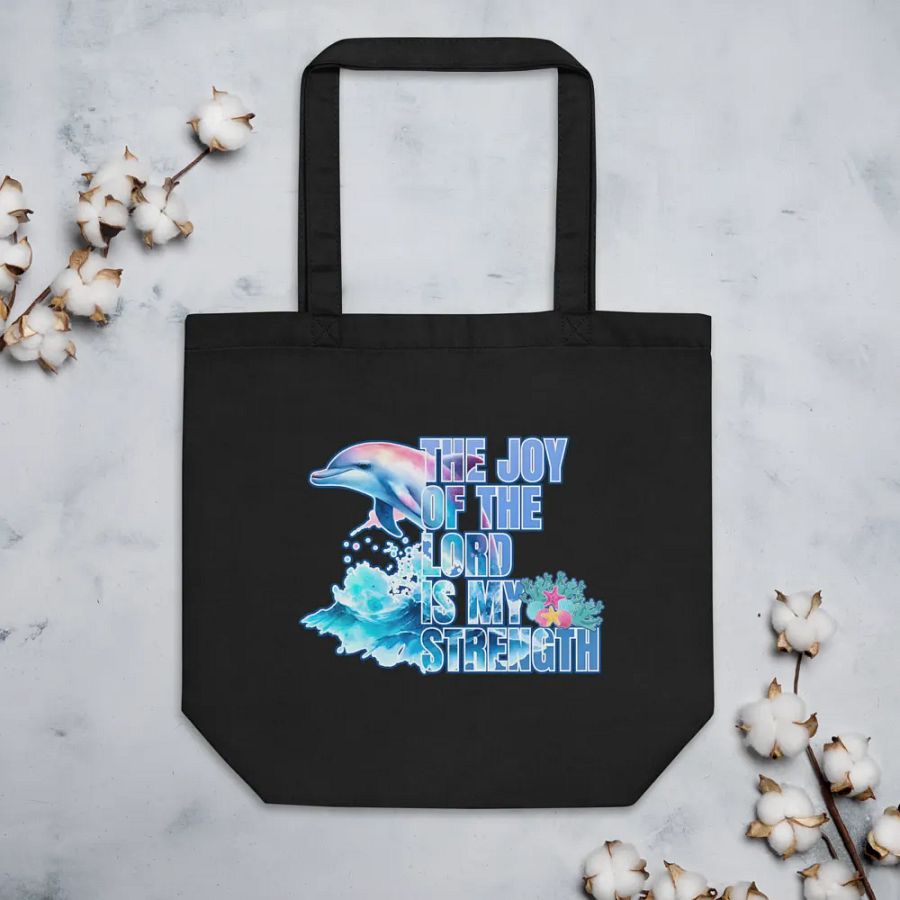 Inspirational Joy of the Lord is My Strength Dolphin Eco-Green Tote product image (4)