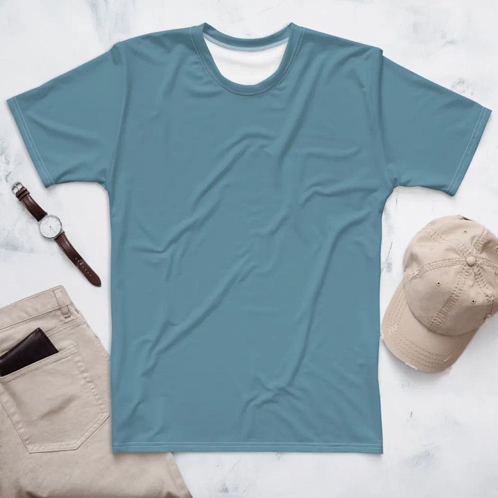 Plain Medium Light Blue Soft Summer Men's Crewneck Polyester Heavyweight Premium T-Shirt by Treasure Pie product image (1)