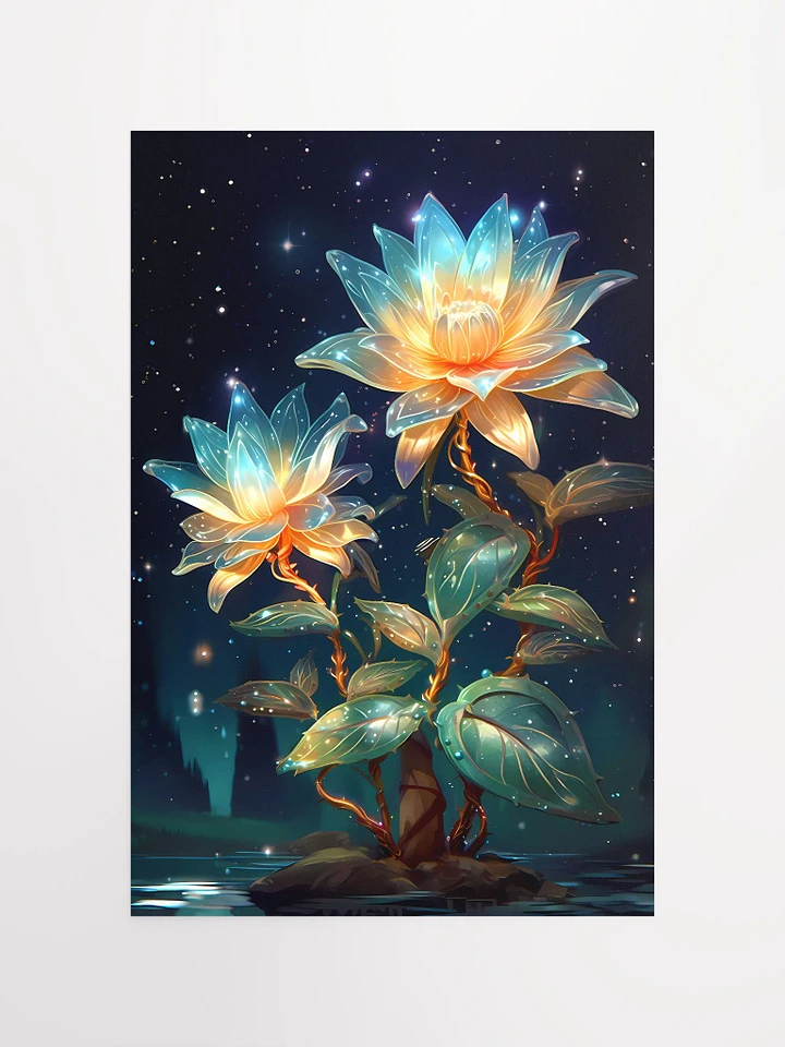 Celestial Blossoms at Night Poster: Enchanting Floral Art for Dreamlike Ambiance Matte Poster product image (2)