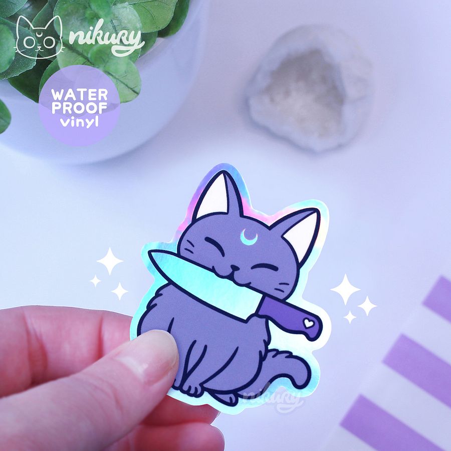 Holographic Black Stabby Cat Sticker product image (3)