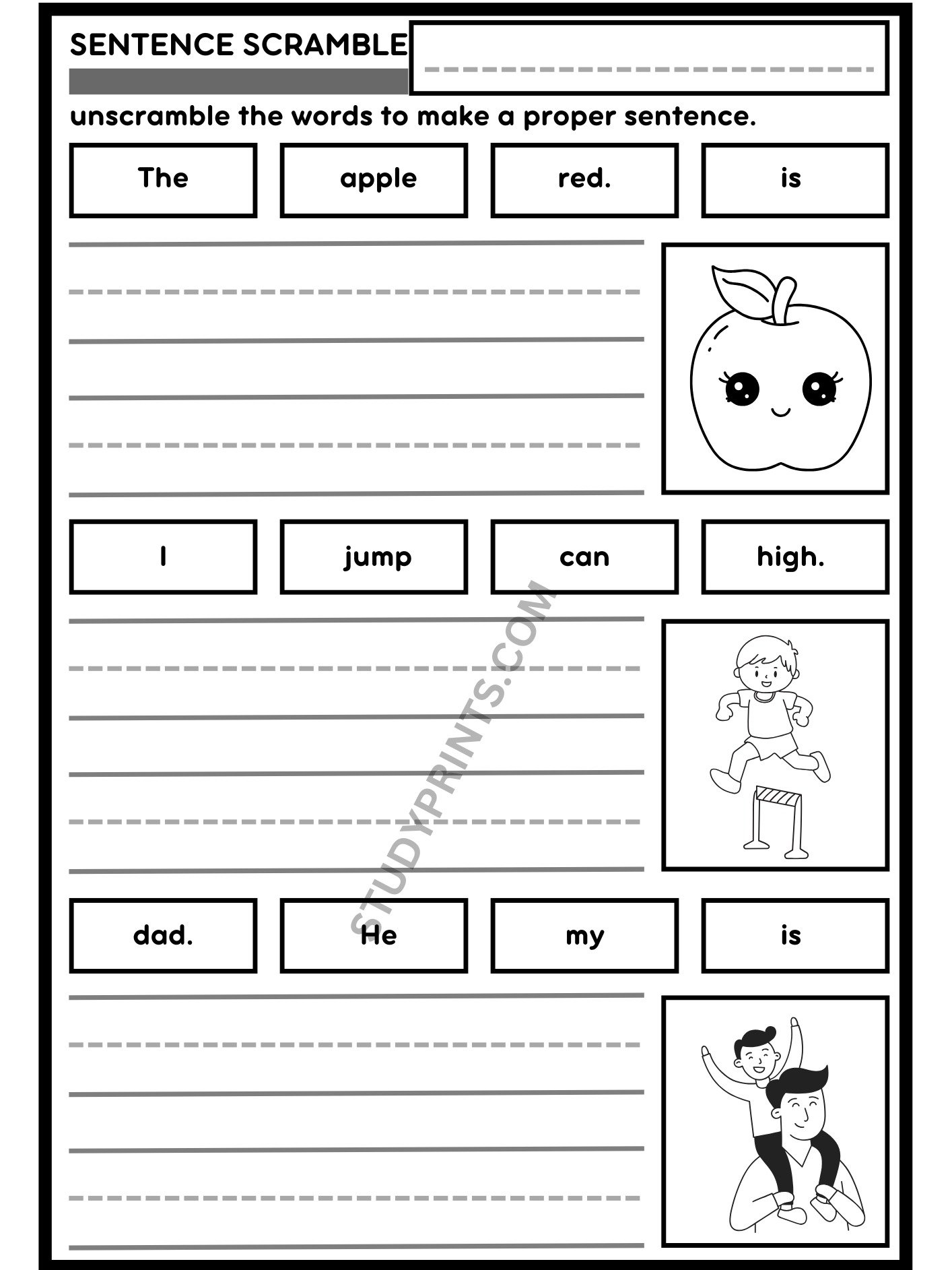 sentence scramble WORKSHEETS for KINDERGARTEN printable product image (9)
