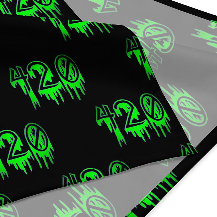 Happy 420 Neon Green Black Weed Bandana, Creepy Horror Style Stoner Accessory product image (1)