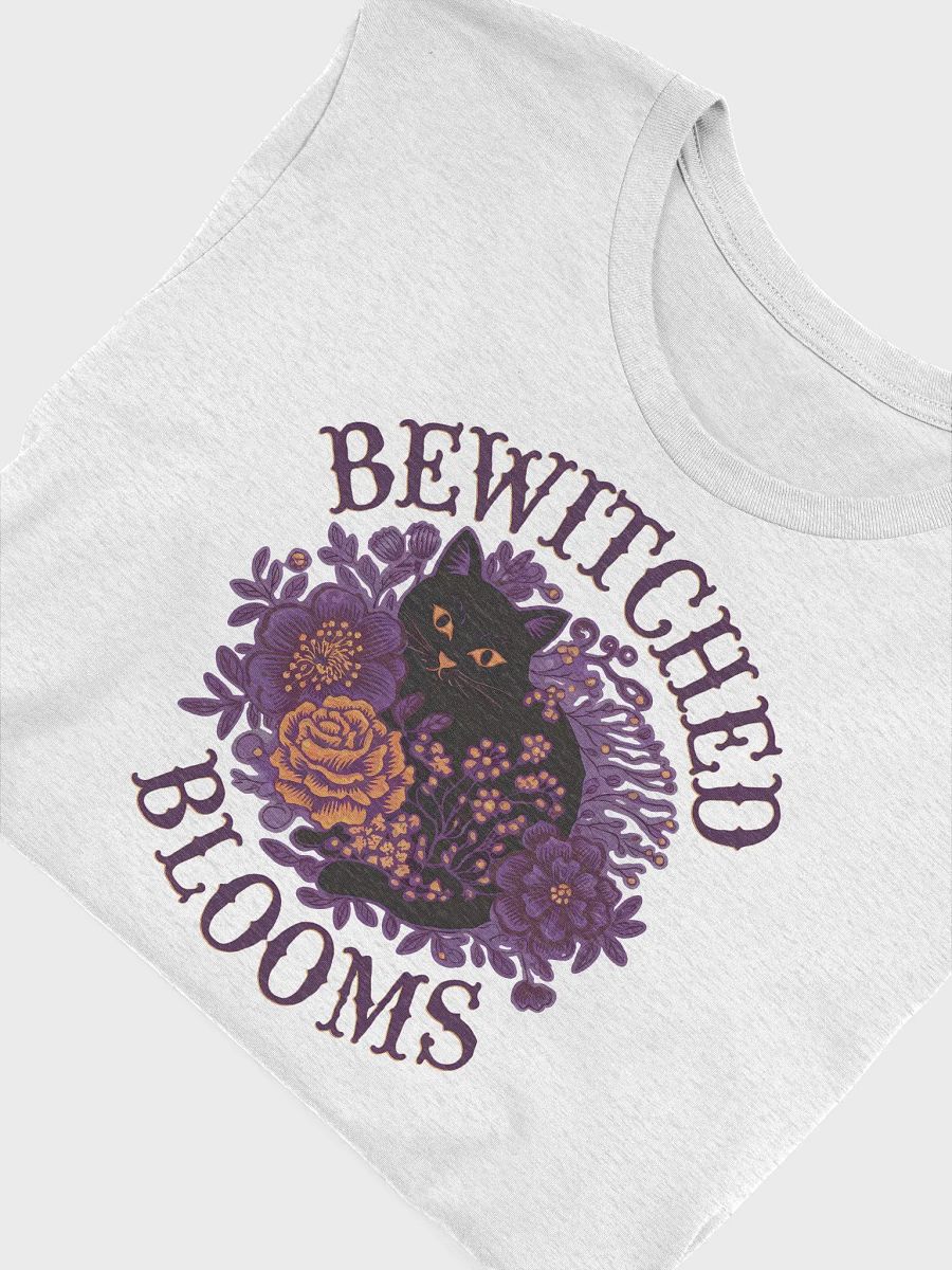 “BEWITCHED BLOOMS” t-shirt, playful black cat, Halloween apparel, floral finesse fashion, feline lovers clothing, floral cat graphics, cute Halloween shirt, witchy vibes clothing, gift idea product image (5)