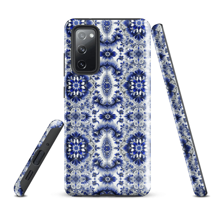 Tough Phone Case for Samsung® - Intricate Blue and White Floral Design product image (1)