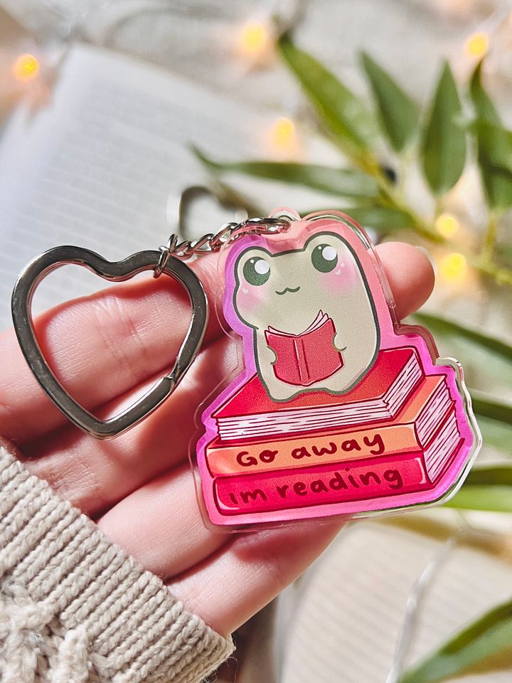 Go Away I'm Reading Frog Acrylic Keyring product image (1)