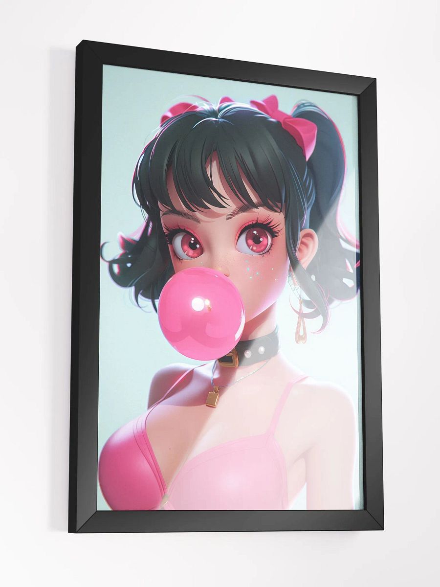 Bubblegum Bliss: Anime-Inspired Pop Art Girl Blowing Bubble Framed Poster product image (3)
