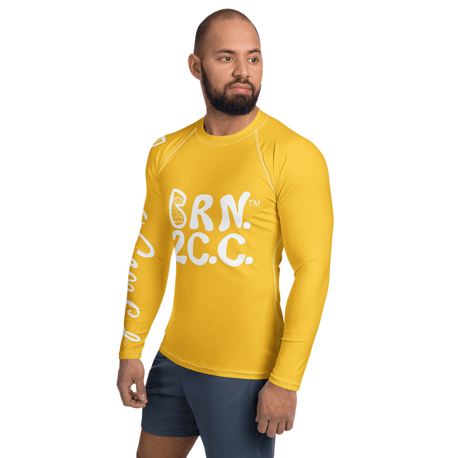BRN.2C.C.™ /BOURNE to Cape Cod™ | Men’s Long Sleeve Rash Guard | UPF 50+ Active Coastal Shirt | White Logos on Yellow product image (5)