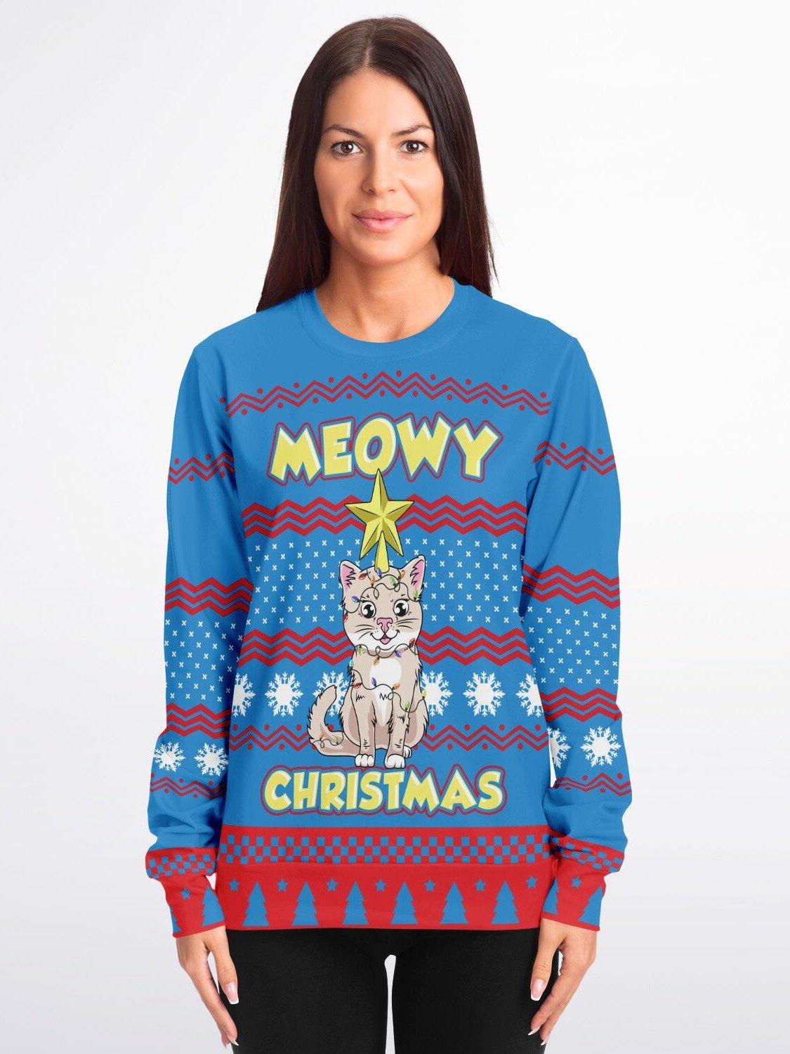 Meowy Christmas Cat Sweater | Funny Kitten Holiday Sweatshirt | Pet Lover Christmas Party Outfit | Cat Mom Winter Gift product image (1)