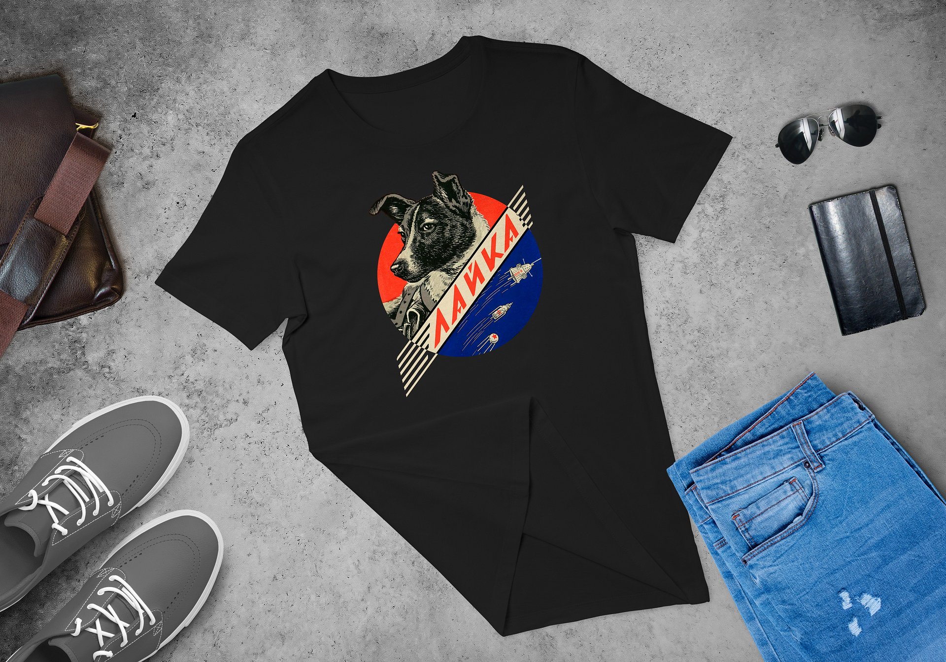 Laika, First space dog, Soviet vintage space — Unisex t-shirt, space t-shirt product image (4)