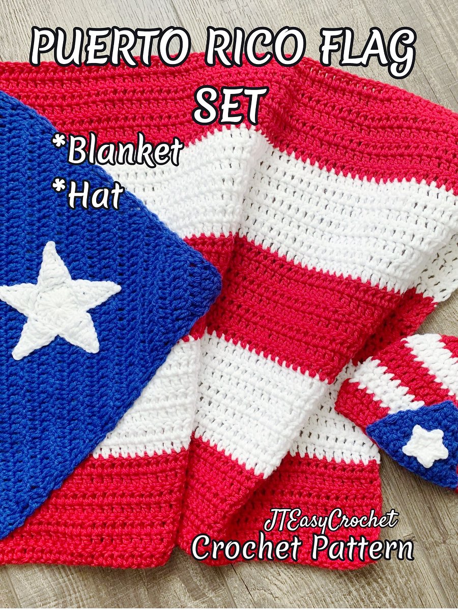 Puerto Rico Flag Baby Set Crochet Pattern, Crochet Baby Blanket And Hat Set, PR National Flag Pattern Crochet product image (4)