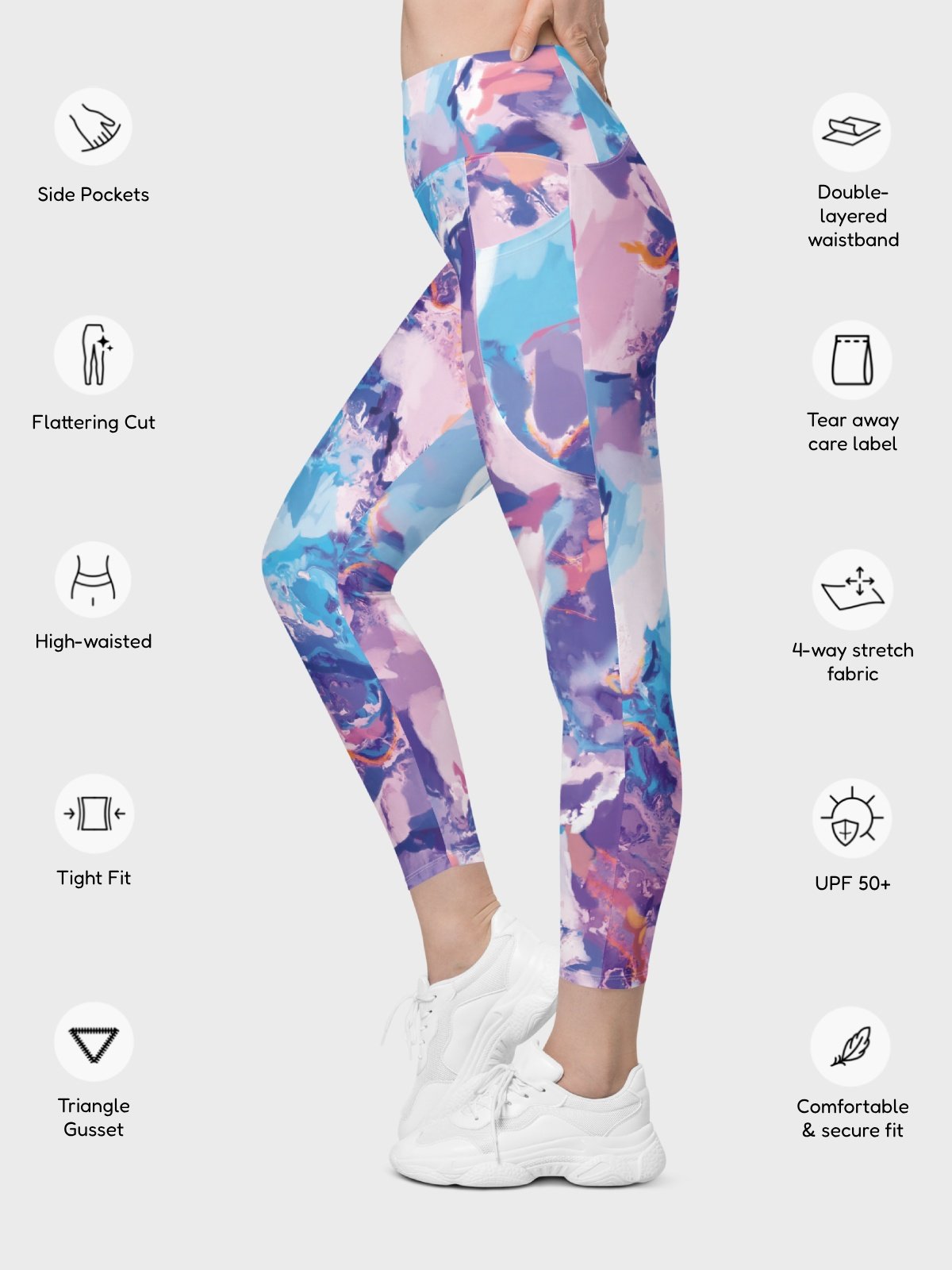 Leggings with Pockets "Marble Effect Pastel Blue Purple Dreamy Waves" product image (5)