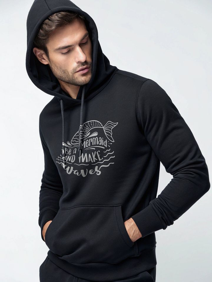Be A Mermaid & Make Waves Calligraphy Hoodie, Gen Z Fashion, Long Sleeves Hoodie, Unisex Heavy Cotton Top, Be A Mermaid Shirt product image (2)