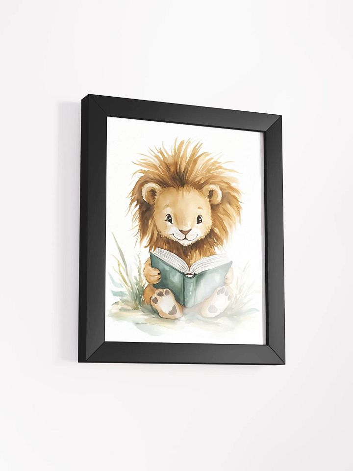 Cheerful Lion Cub Reading Framed Poster product image (24)