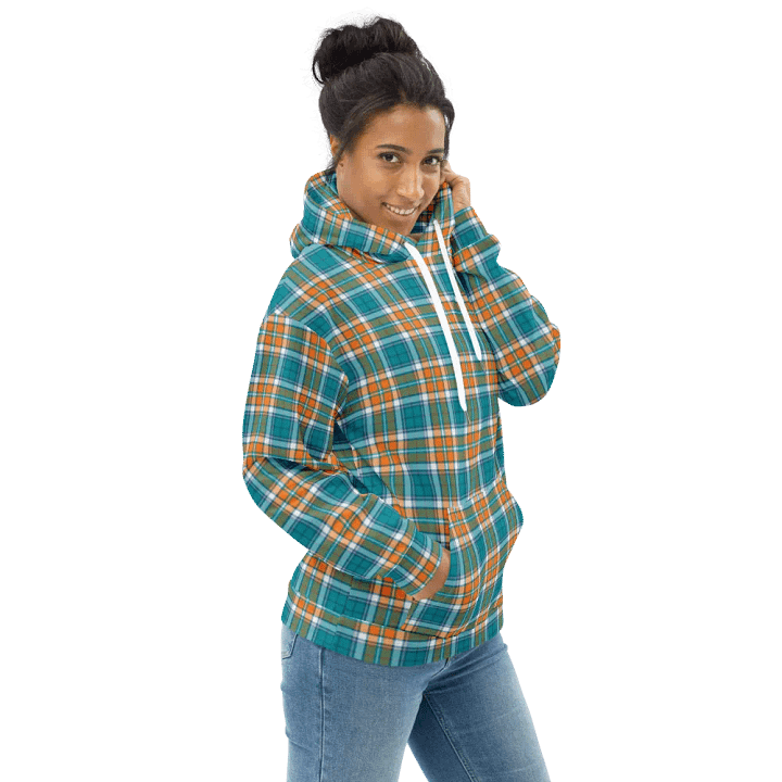 Turquoise and Orange Sporty Plaid Hoodie product image (1)