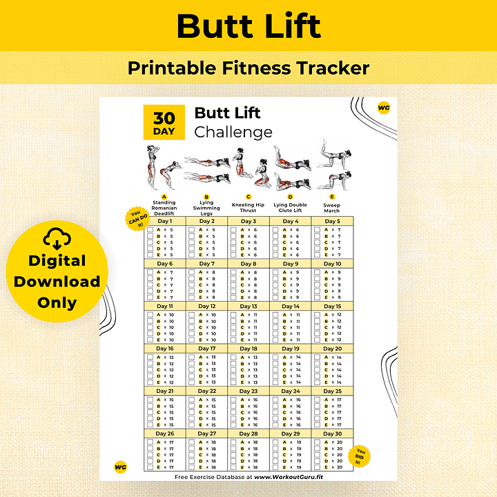 30 Day Butt Lift Challenge - Printable Workout Tracker product image (1)