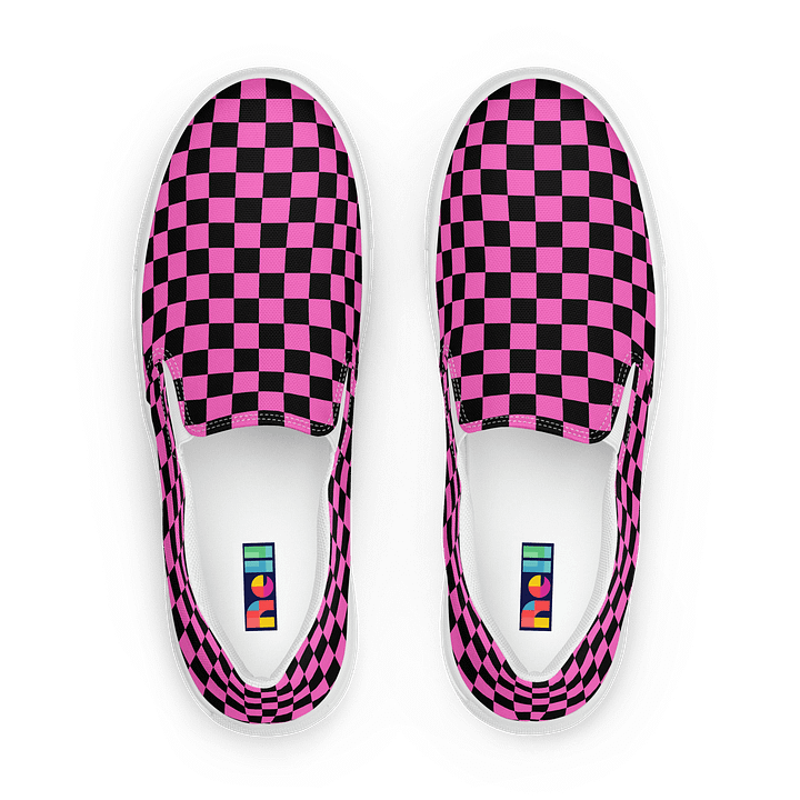 Pink Checkerboard Women's Slip-Ons Canvas Shoes product image (1)