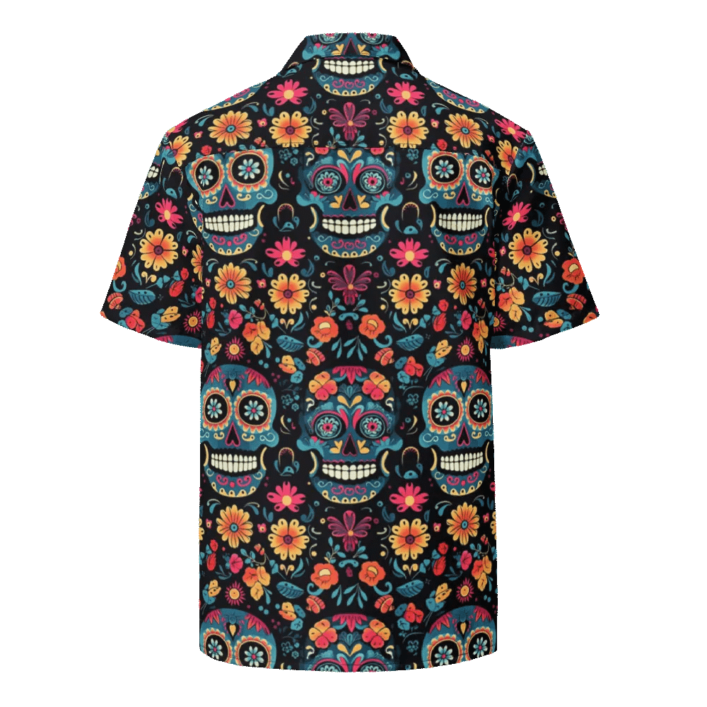 Mexican Art Design-Seamless Calavera and Floral Pattern Hawaiian Shirt product image (2)