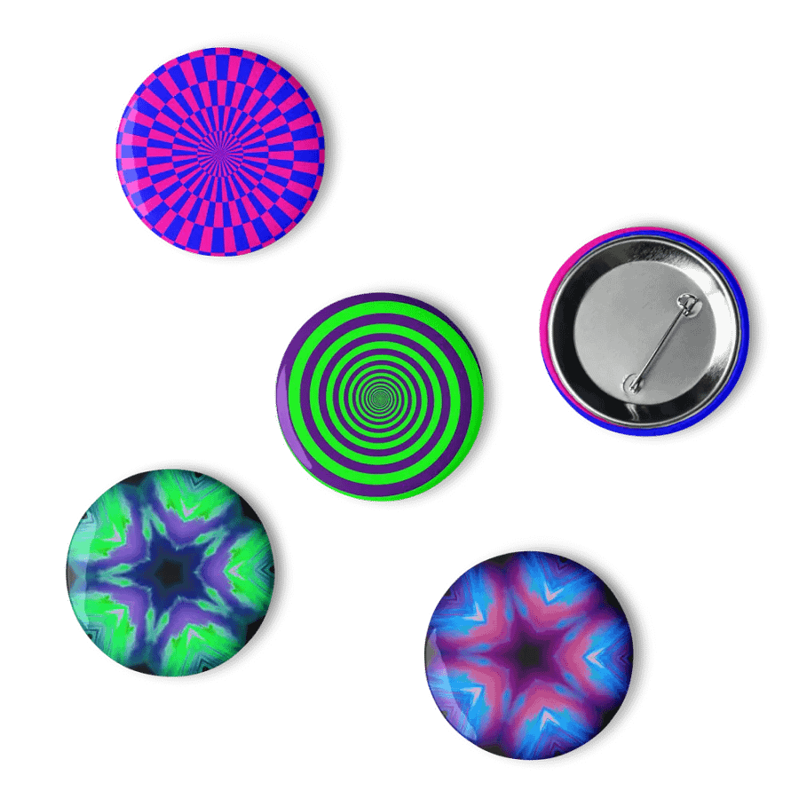 Psychedelic Seashore Circus Spirals Pin Button Set, Twisted Sea Witch Star Accessories product image (6)