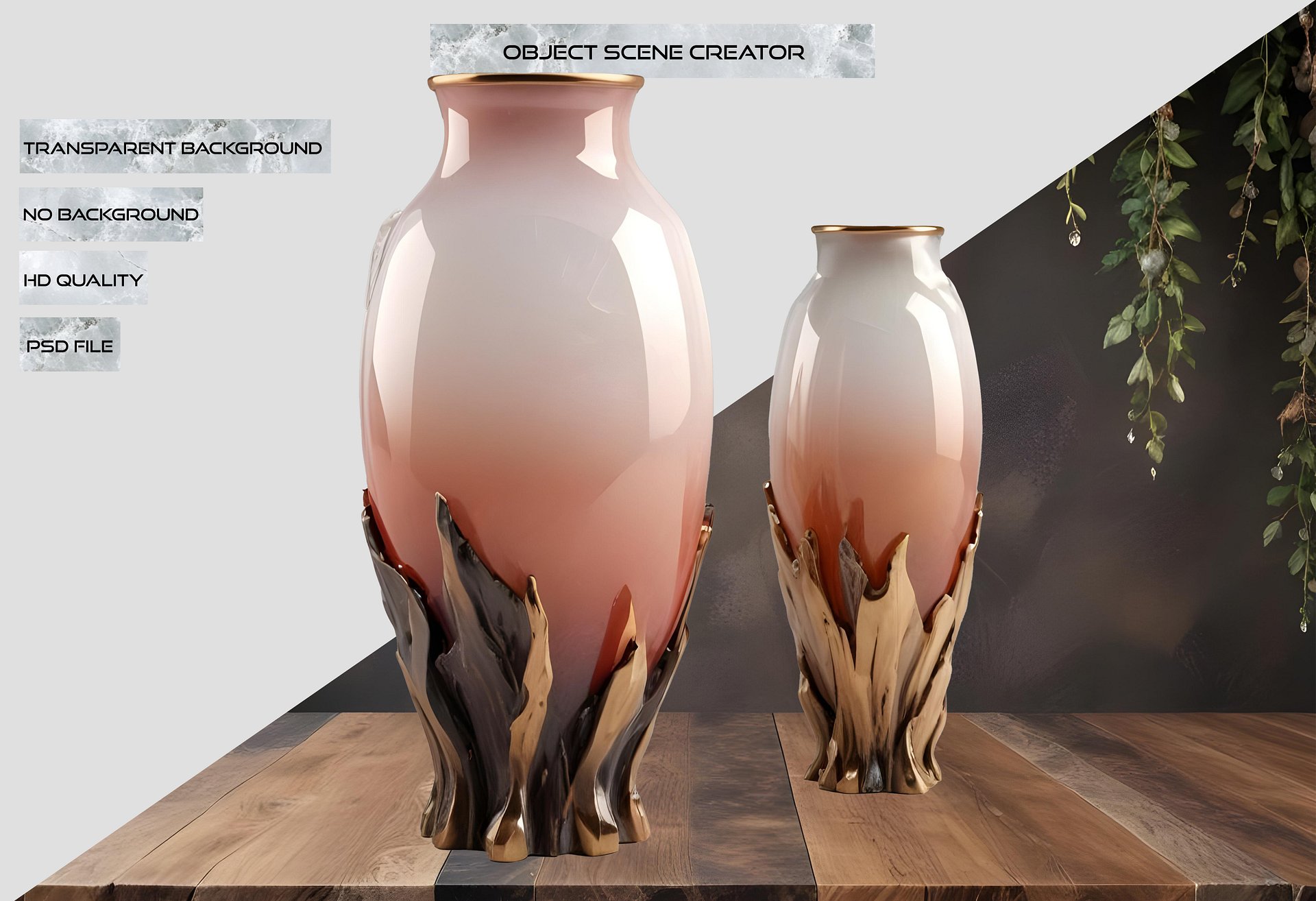 Golden Flame – Dual Luxurious Vases PNG product image (2)