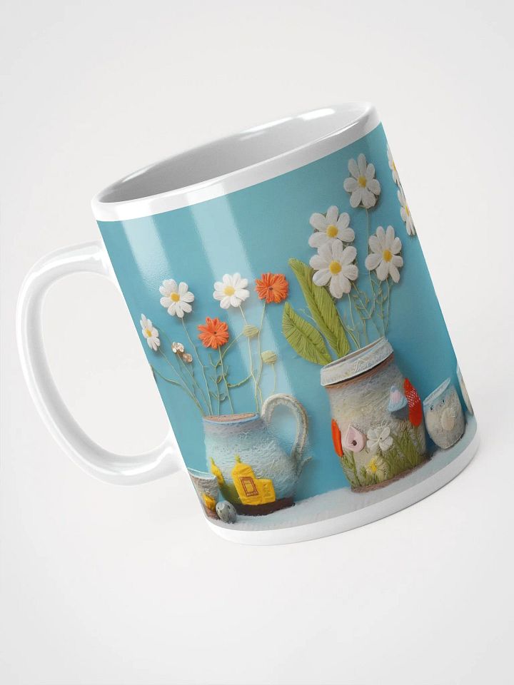 Embroidered Floral Fantasy Tea White Glossy Mug product image (2)