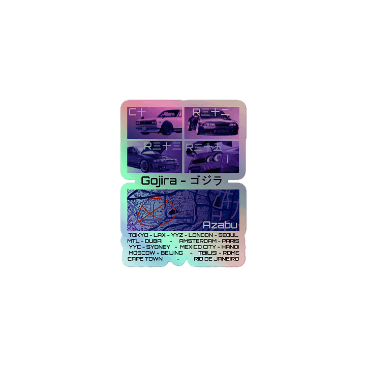 Gojira-Birthplace, List of Cities (Black) | Holographic Sticker product image (1)