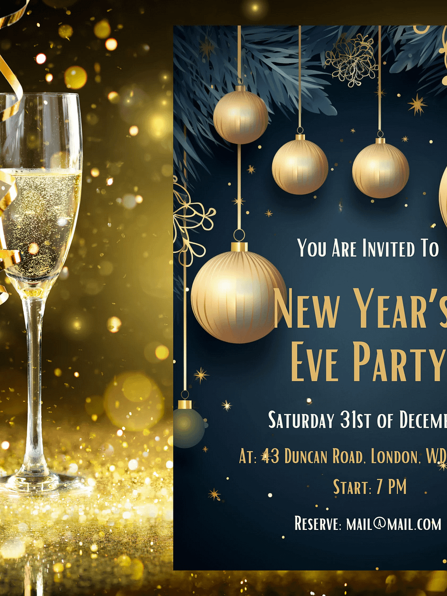 New Year's Eve Blue and Gold Party Invitation | Editable in Canva | New Years Party Printable Template | Holiday Invitation | Canva Edit product image (6)