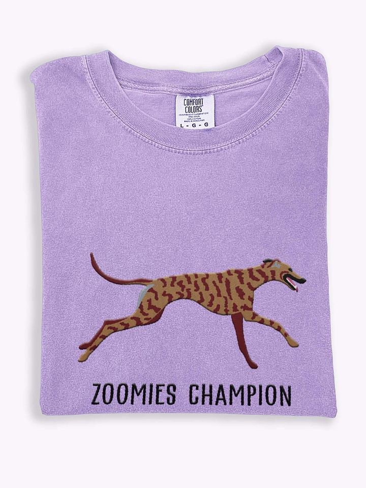 Zoomies Champion T-Shirt(Embroidered) of a Greyhound(Brindle) product image (1)
