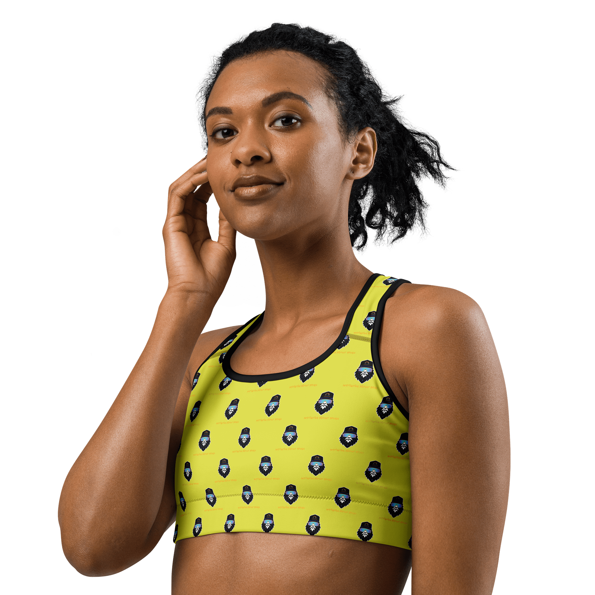 Synthsquatch Fitness Bigfoot Monogram Logo All-Over Print Sports Bra (Neon Yellow) product image (2)