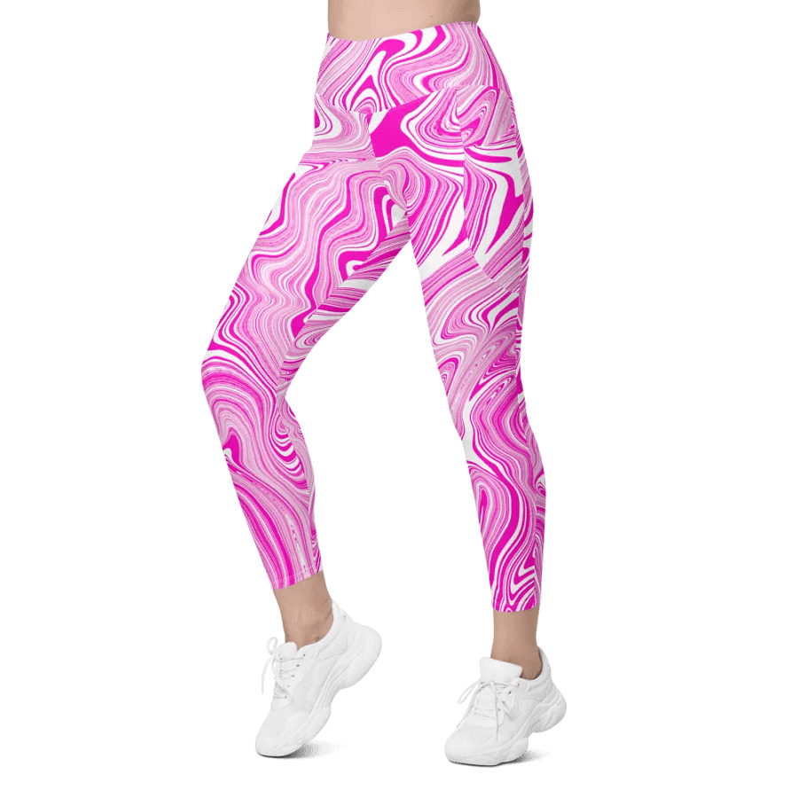 Leggings with Pockets - Pink and White Liquid Swirls product image (3)
