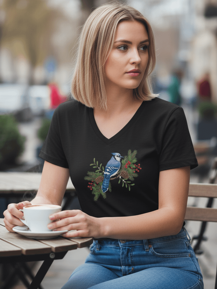 Blue Jay Bird-Women's Relaxed V-Neck T-Shirt product image (3)