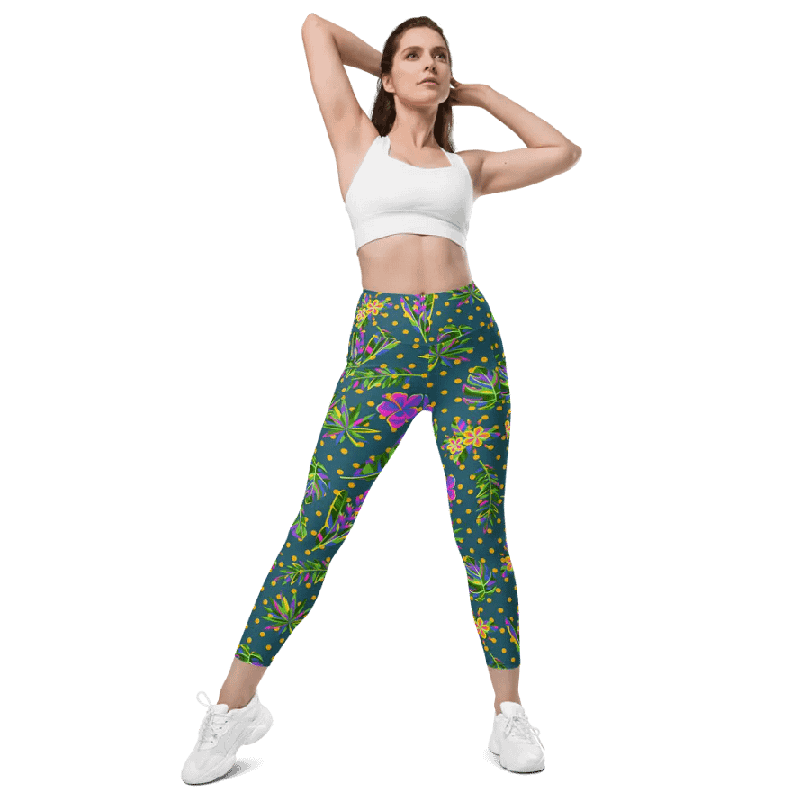 Green All-Over Print Leggings with Pockets product image (4)