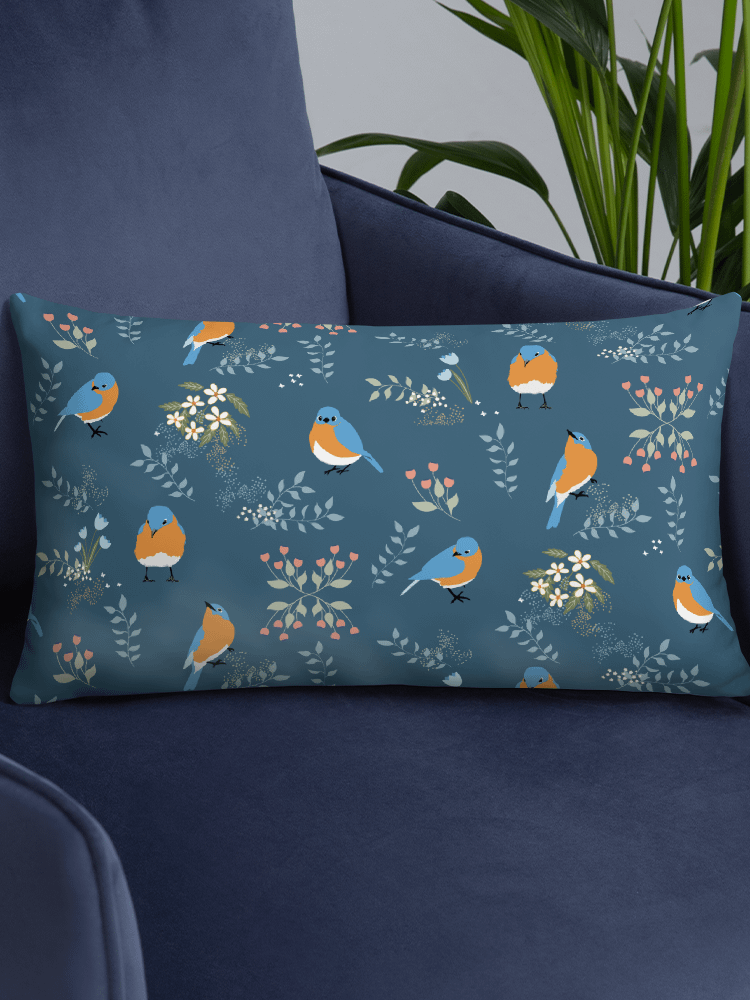 “Best of Both Worlds” Bluebirds & Flowers Pillow in Blue product image (2)