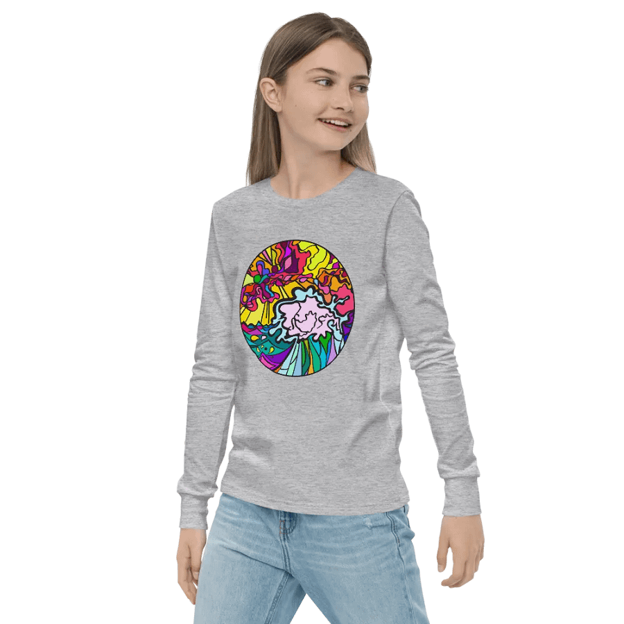 Vibrant Stained Glass Youth Long Sleeve - Wave at Sunset product image (21)