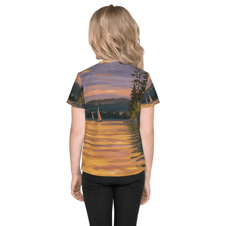 Sunset Lake Sailing, Unisex Kids Crew Neck T-shirt product image (2)
