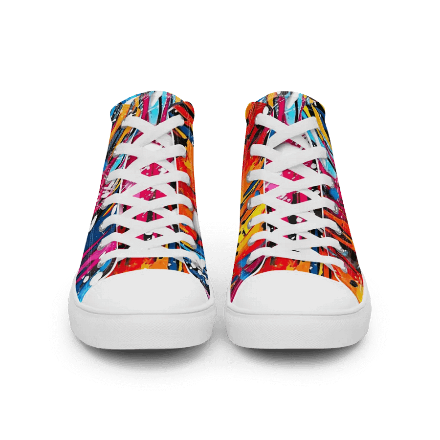 Custom Design Womans High Top Sneakers _ Calceonova Streetwear _ Abstract Graffiti Art Mountain Blizzard _ Vibrant Colored Sneakers product image (4)