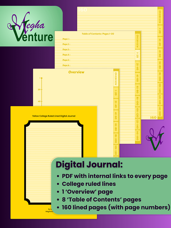 Yellow College Ruled Lined Digital Journal product image (1)