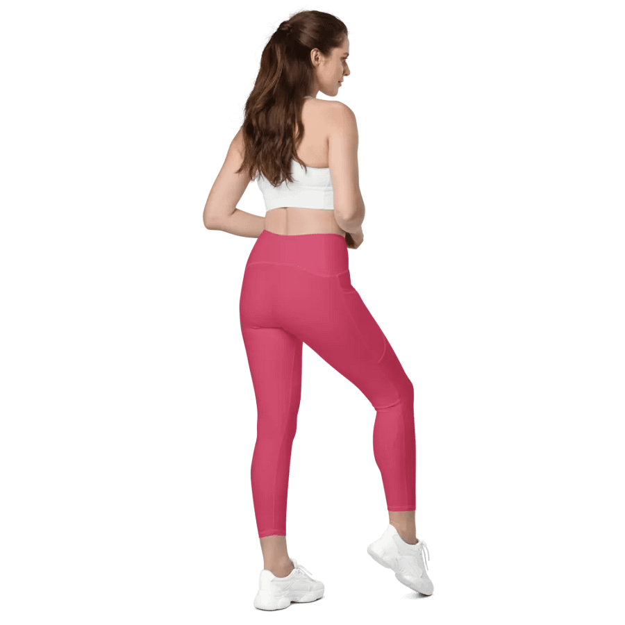 Plain Ruby Red True Summer Women's High Waisted Premium Crossover Leggings with Pockets by Treasure Pie product image (8)